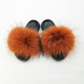 Women Luxury Real Raccoon Fur Slippers Slides Indoor Outdoor Flat Soles Soft Spring Summer Shoes